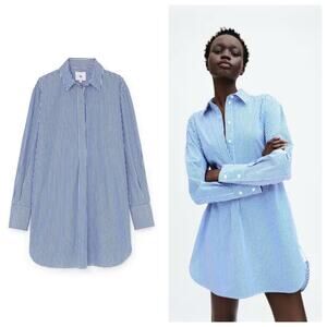 G. LABEL BY GOOP It's All Easy Dress Size 2 Navy Stripe Cotton Poplin Shirtdress
